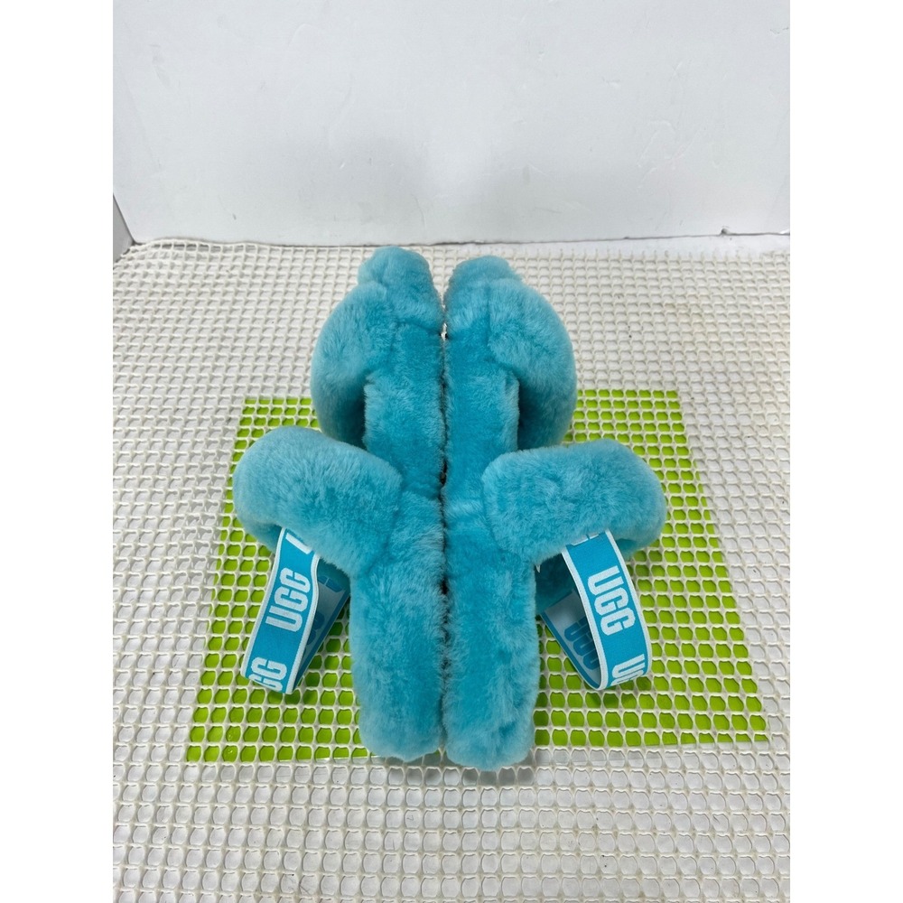 UGG Turquoise Blue Sheepskin Double Strap Slide Sandals Kids Size 4 - Picture 8 of 11
